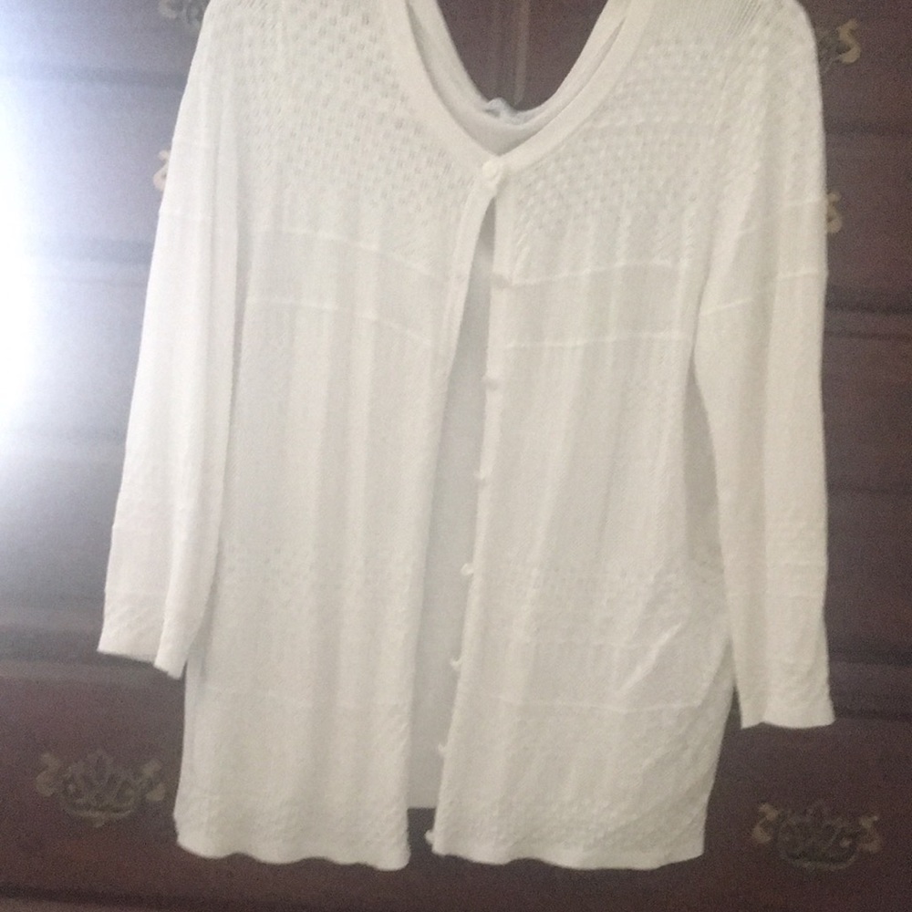 White pointelle cardigan sweater
